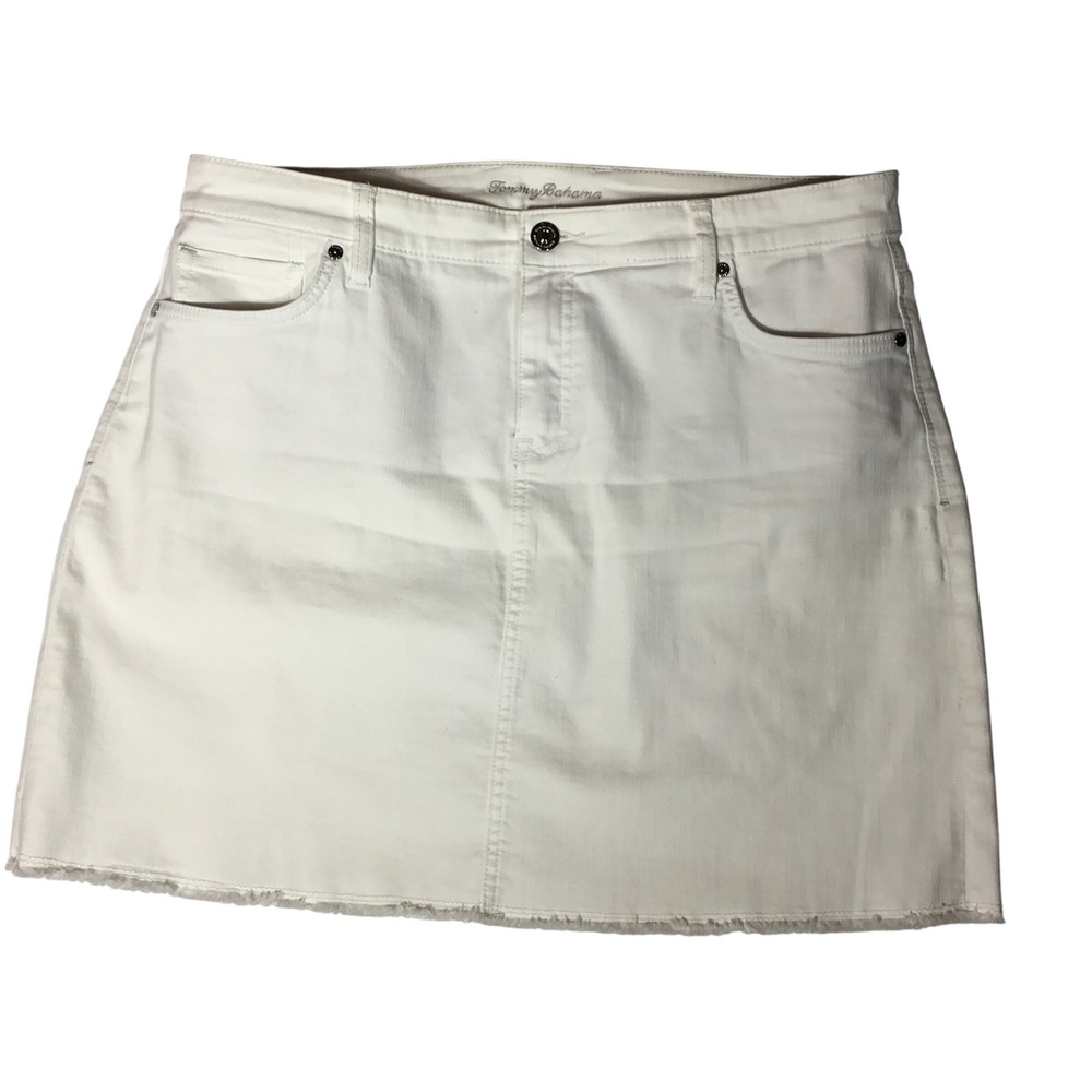 Tommy Bahama Ella Twill White Denim Skirt Raw Hem Size 14 SW620553‎